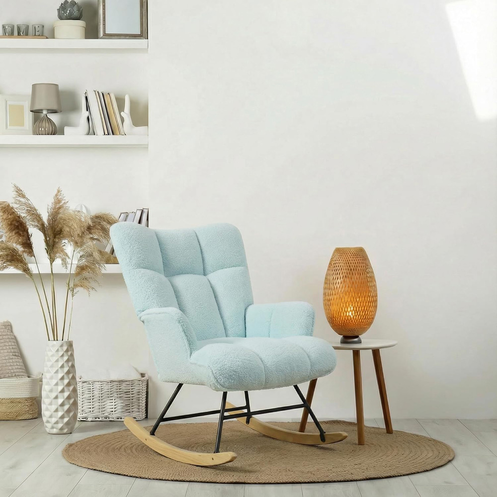 Alivio Blue Teddy Plush High Backrest Rocking Chair Image 5