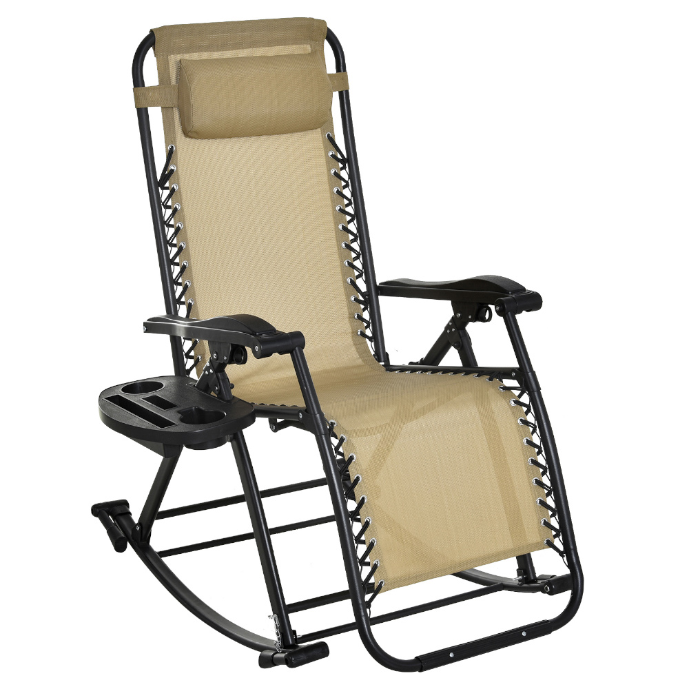 Outsunny Texteline Beige Zero Gravity Rocking Recliner Chair Image 2