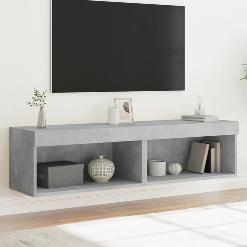 vidaXL Single Shelf Concrete Grey TV Cabinet with LED Lights Set of 2 Image 1