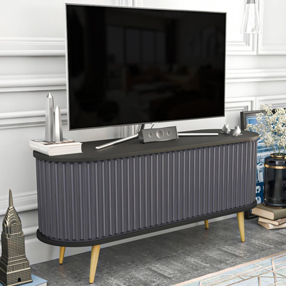 Decorotika Stor 2 Door Black and Anthracite Wide Mid-Century Moder TV Unit Image 1