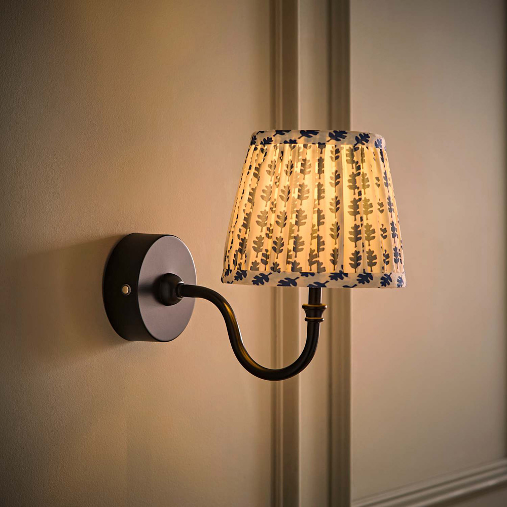 ValueLights Lowe Blue Ditsy Floral Pleated Shade Black Rechargeable Wall Light with Bulb Image 2