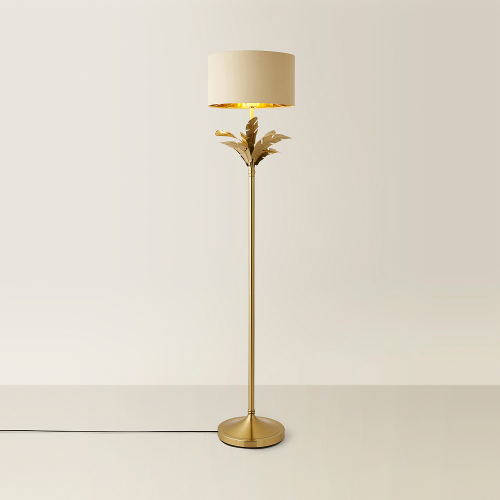 ValueLights Christina Beige and Gold Palm Leaf Floor Lamp and Bulb Image 5