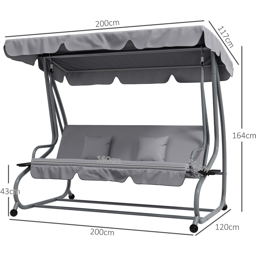 Outsunny 3 Seater Grey Garden Swing Chair with Adjustable Canopy Image 8