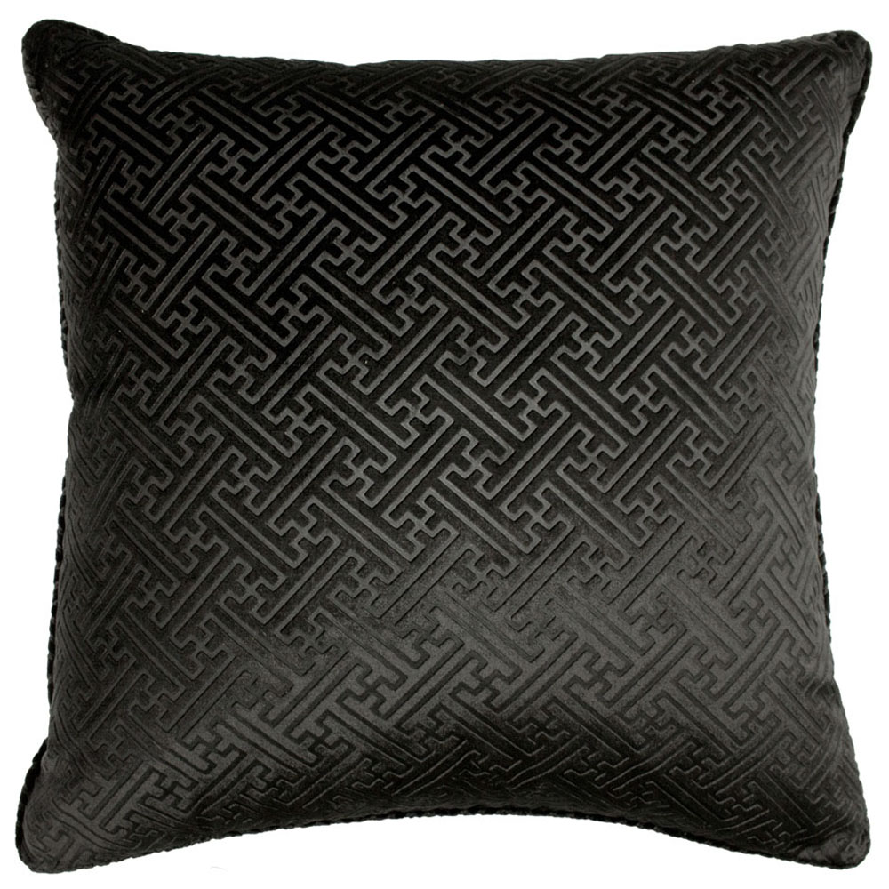 Paoletti Florence Black Embossed Velvet Cushion Image 1