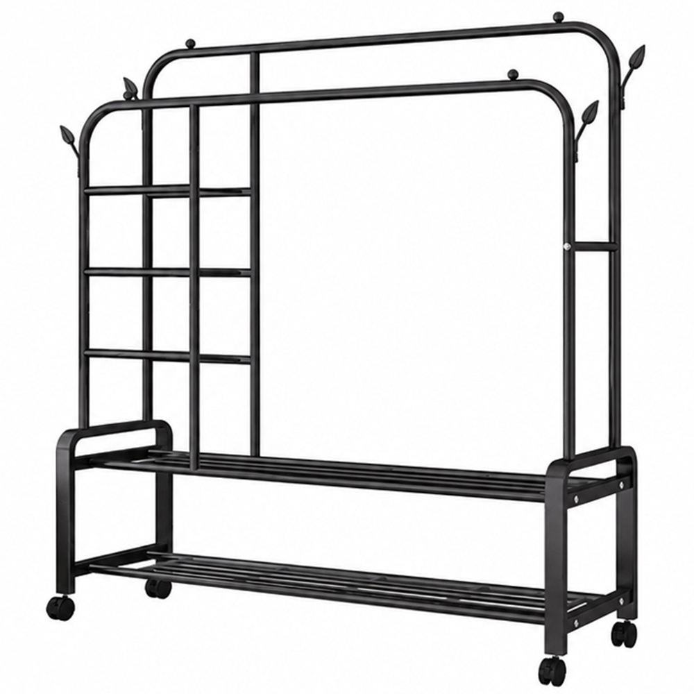Modcraft 6 Shelf Black Heavy Duty Double Clothes Rail with Wheels Image 1