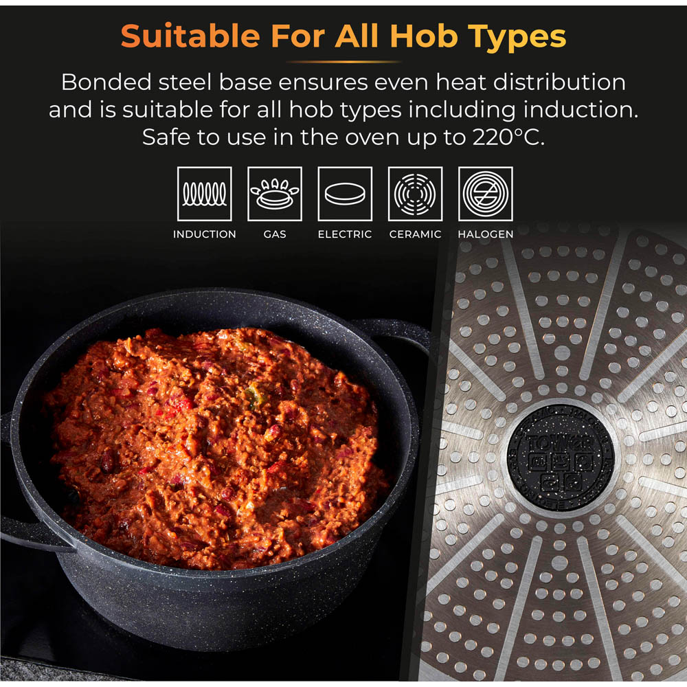 Tower Precision 28cm Black Cast Aluminium Non-Stick Casserole Dish with Lid Image 5