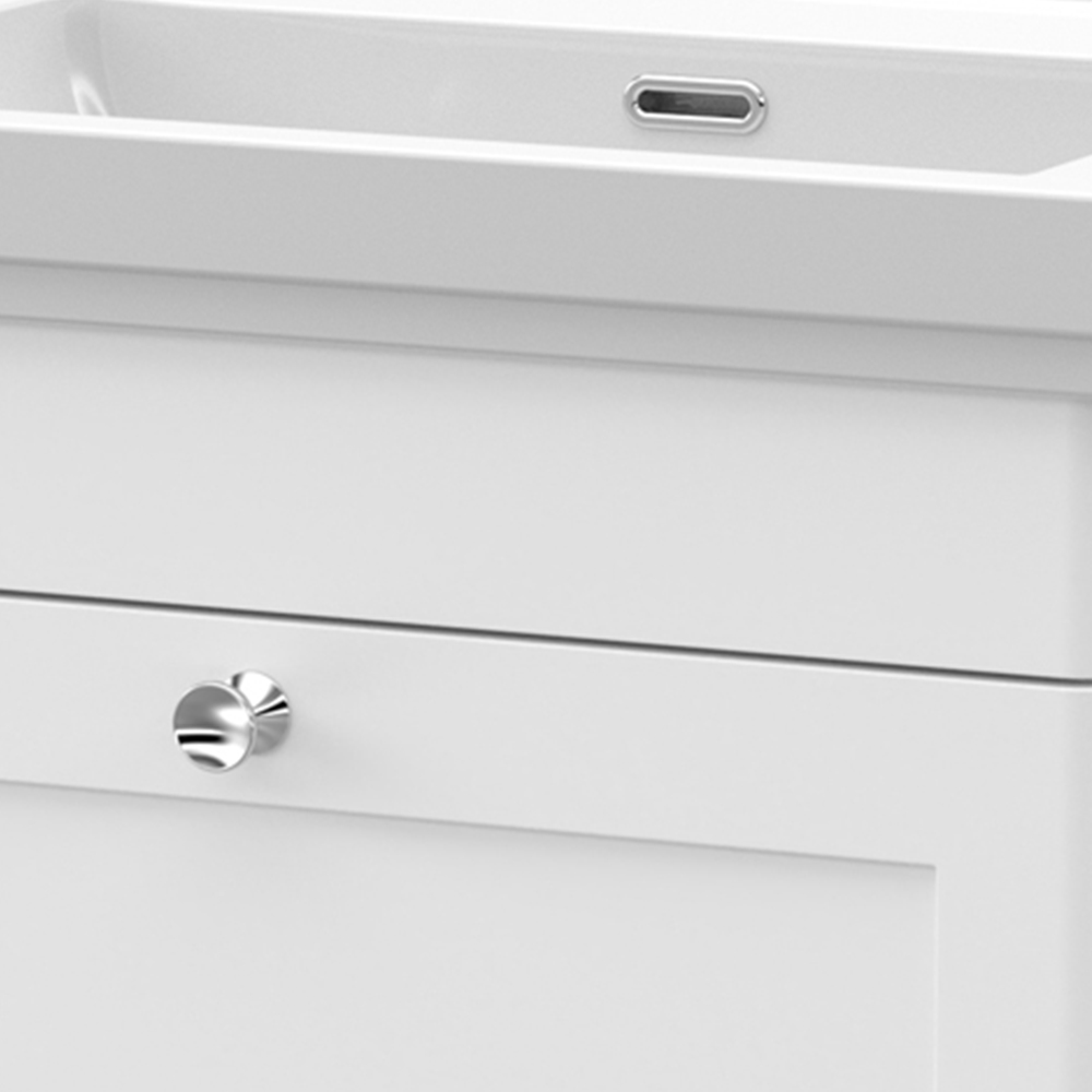 nuie Classique Single Drawer Satin White Wall Hung Unit and 0 Tap Hole Fireclay Basin 600mm Image 2
