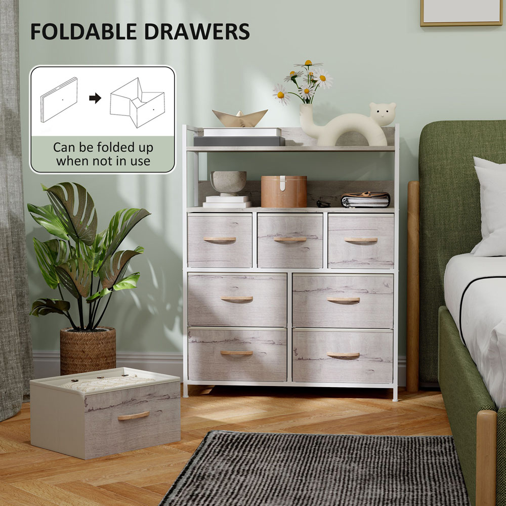 HOMCOM 7 Drawer Natural Bedroom Chest of Drawers Image 6