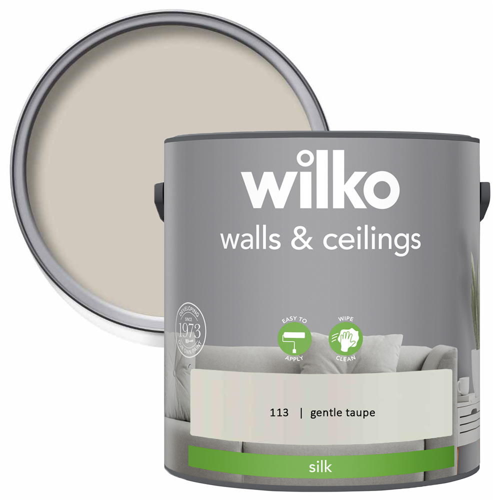 Wilko Walls & Ceilings Gentle Taupe Silk Emulsion Paint 2.5L Image 1