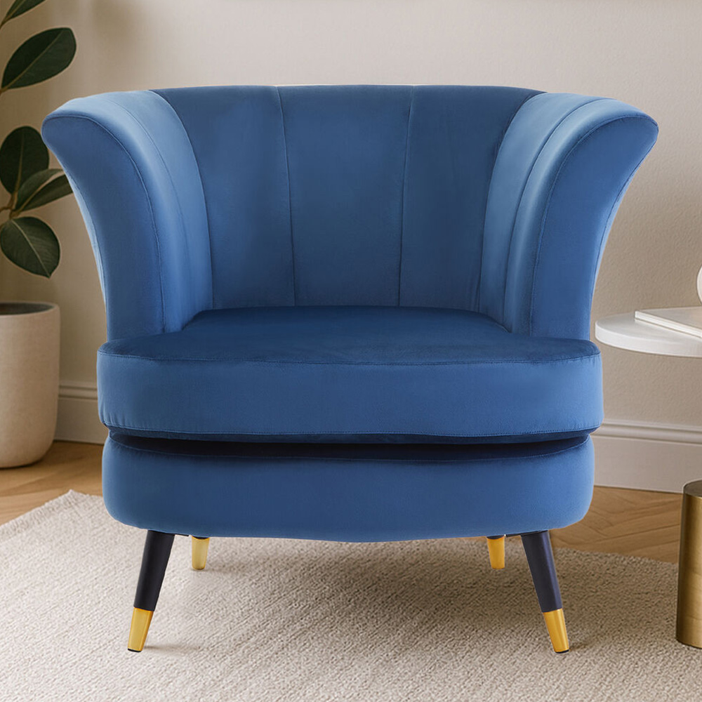 Premier Housewares Loretta Midnight Blue Velvet Curved Accent Chair Image 1
