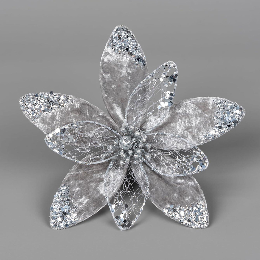 Shatchi Silver Poinsettia Flower 6 Pack Image 2