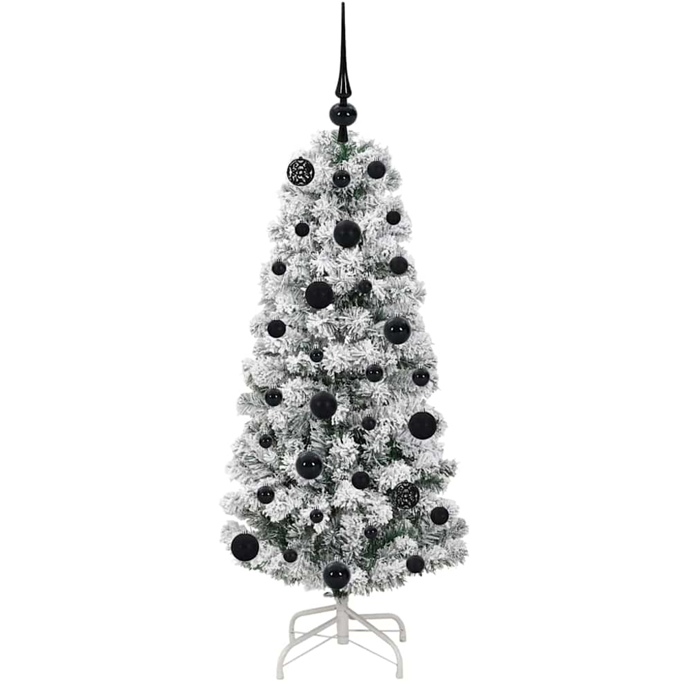 vidaXL Pre-Lit Warm White LED and Black Baubles Snow Flocked Artificial Christmas Tree 4ft Image 4