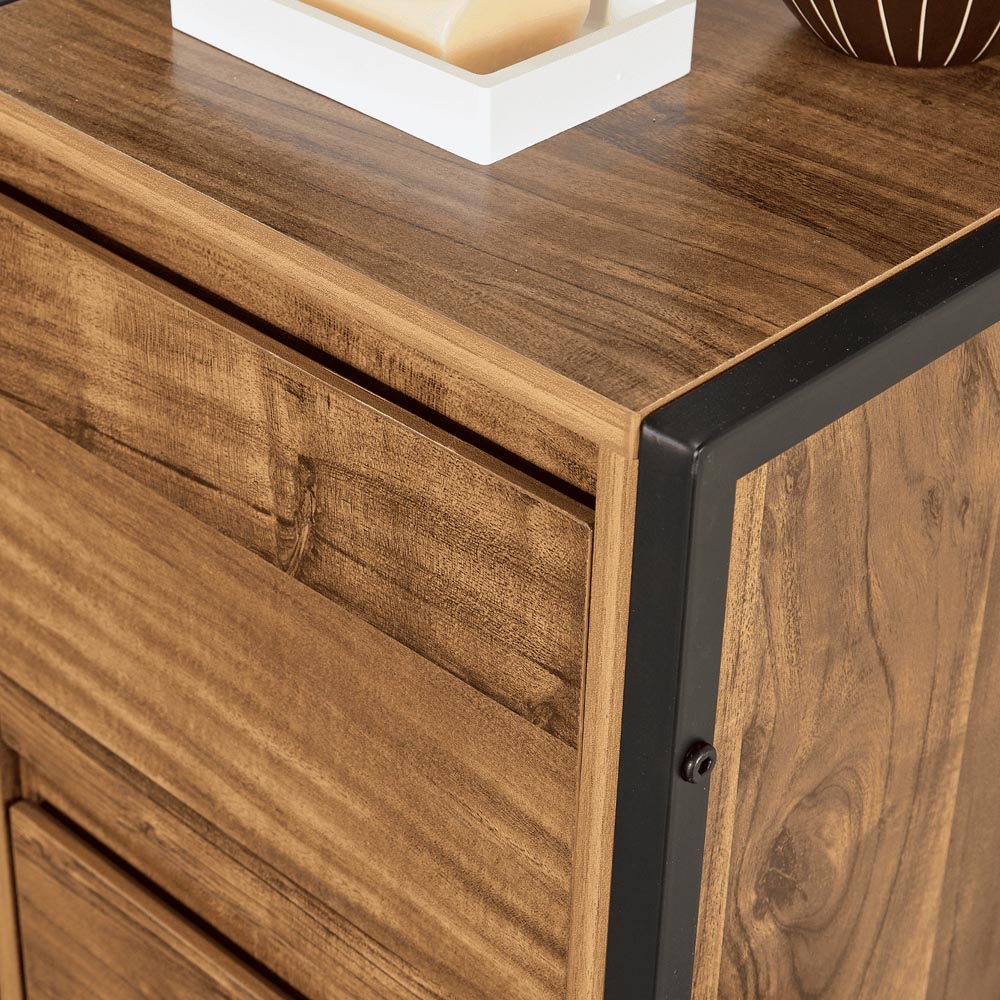 Home Source Locastra 3 Drawer Oak and Black Bathroom Floor Cabinet Image 4