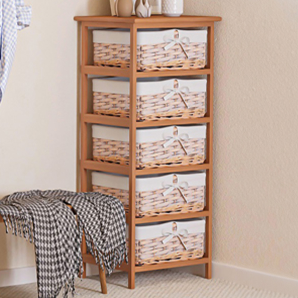 Portland 5 Drawer Wicker Basket Storage Cabinet Image 1