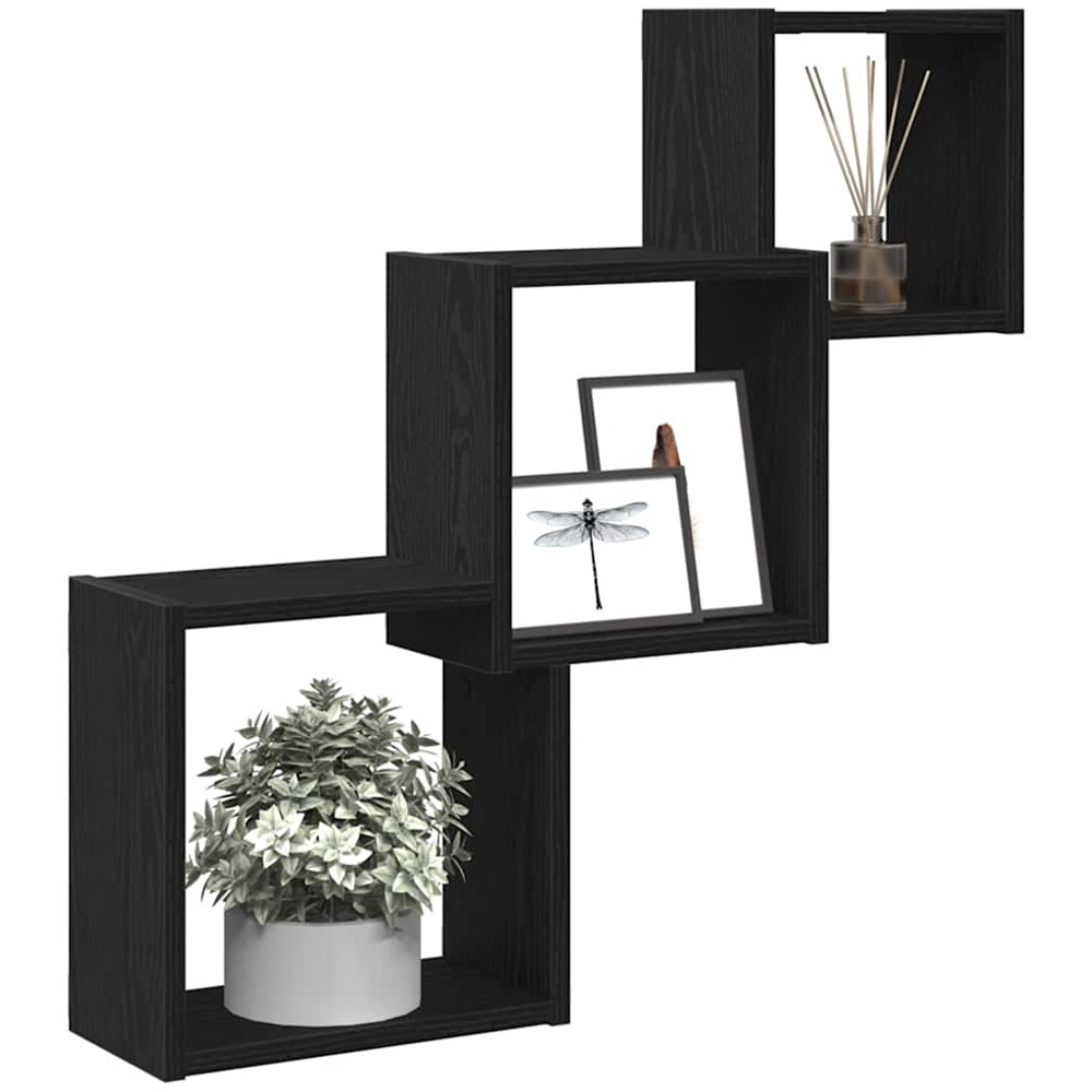 vidaXL 3 Open Shelf Black Oak Cube Wall Shelf Image 3