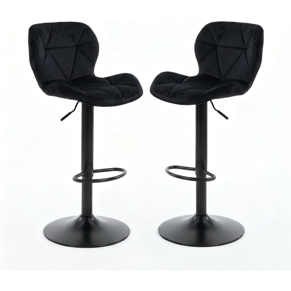 Alivio Black Velvet Height Adjustable Swivel Bar Stool Set of 2 Image 2