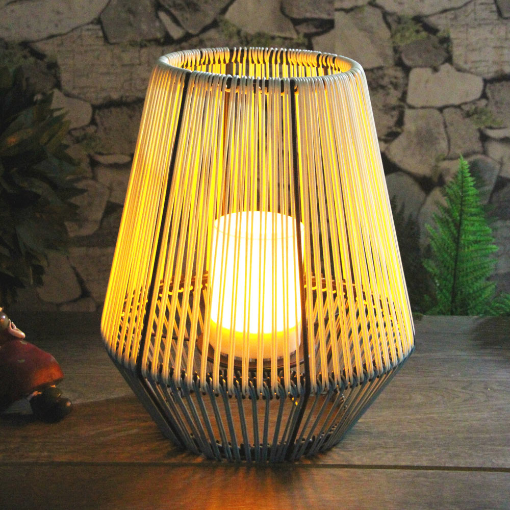 Callow White and Blue Outdoor Solar Rattan Effect Lantern with LED Candle Image 2