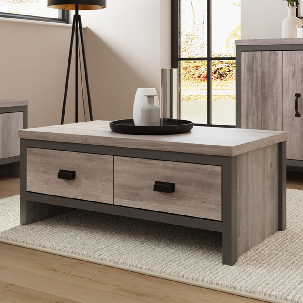 GFW Boston 2 Drawer Grey Coffee Table Image 1