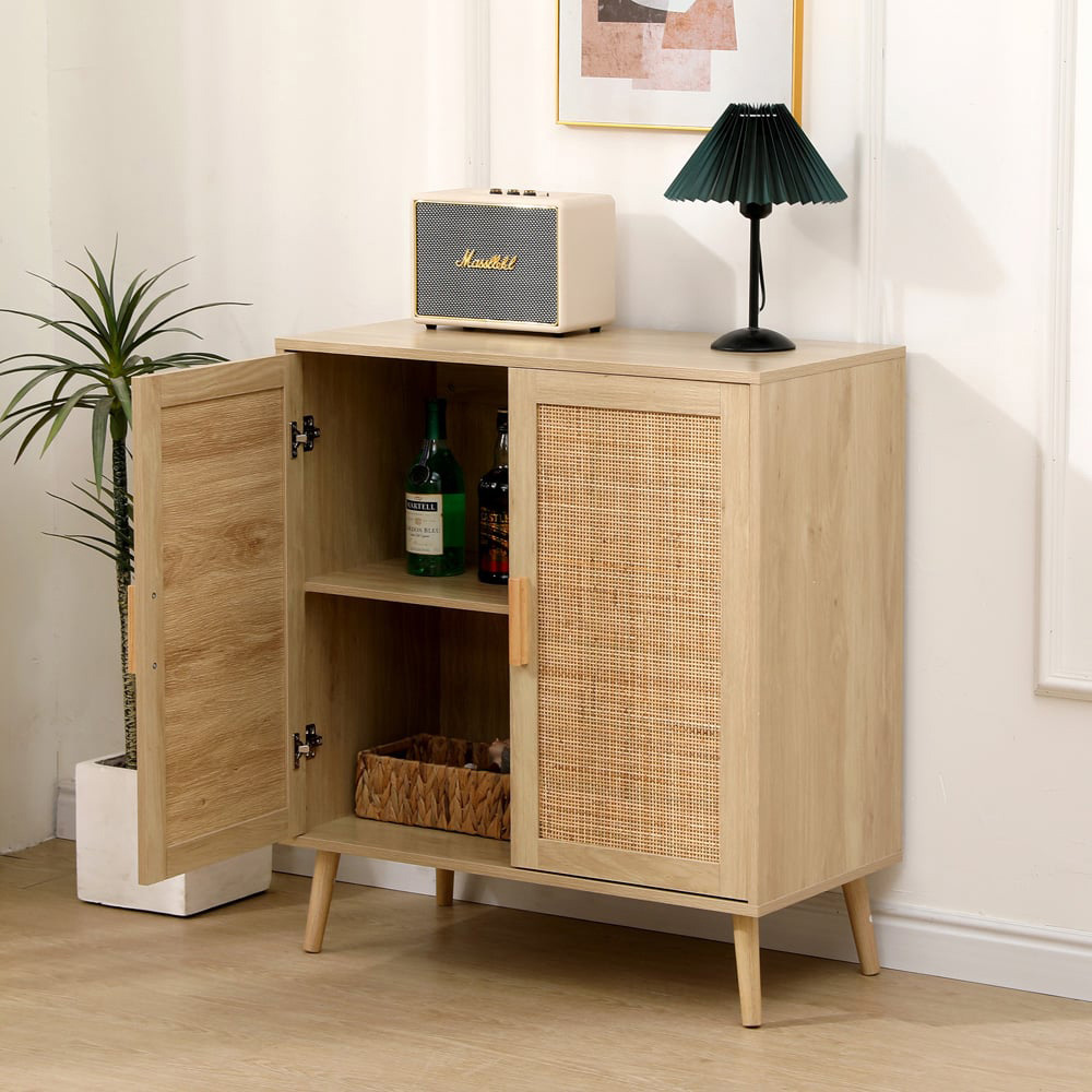 FurnitureHMD 2 Door Wooden and Rattan Weaving Sideboard Image 9