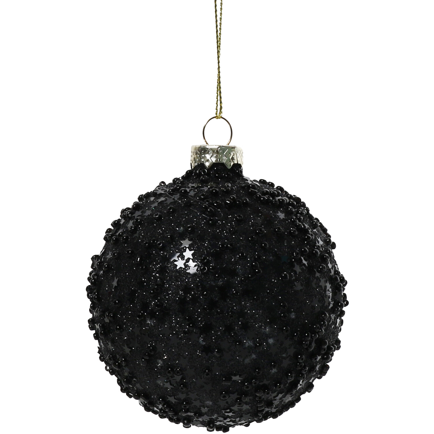 Chic Noir Black Glitter Feather Christmas Bauble Image 1