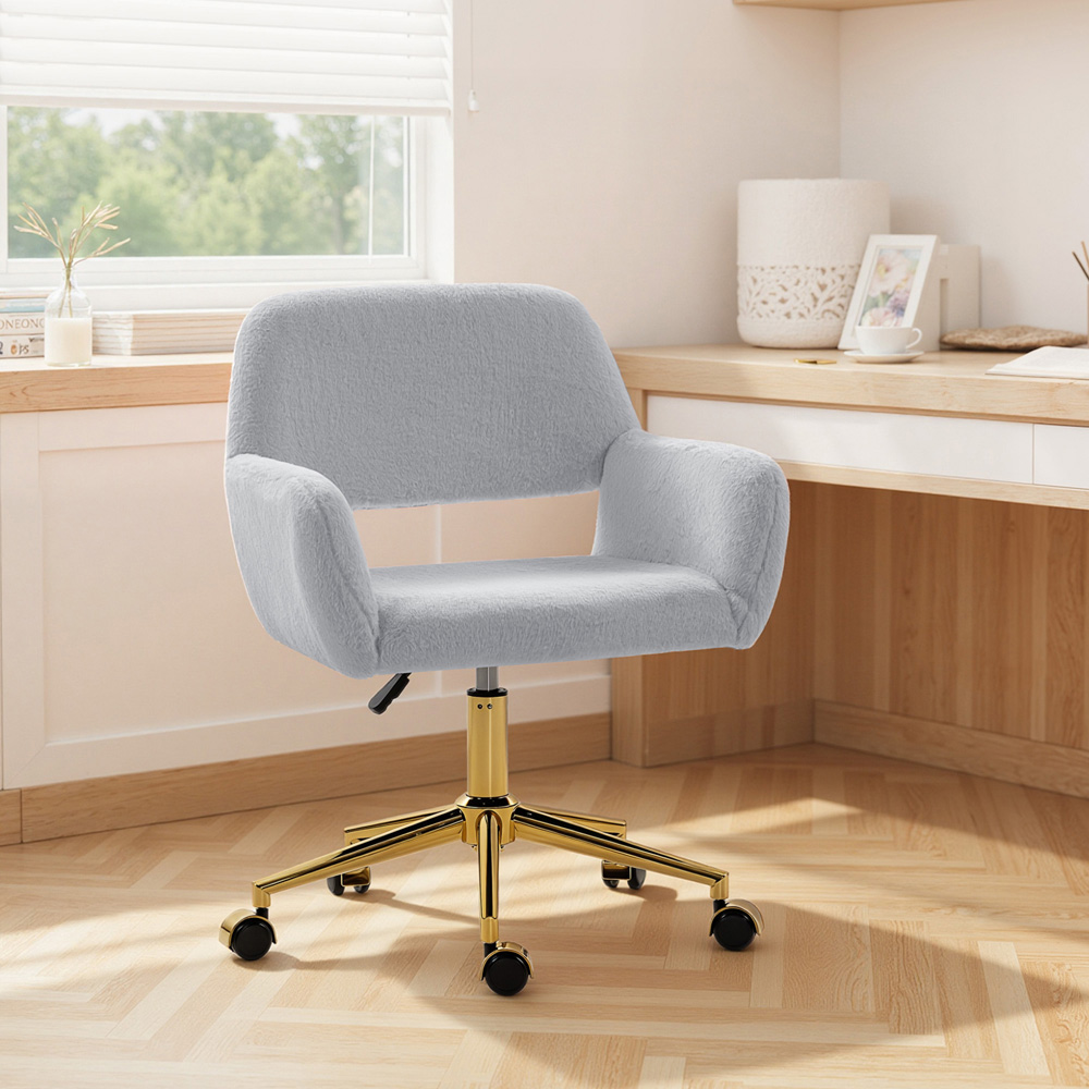 Portland Grey Faux Fur Height Adjustable Swivel Office Chair Image 3