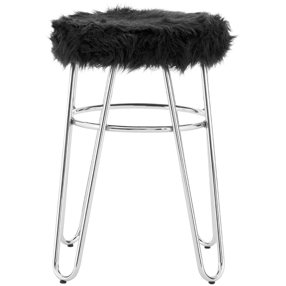 Premier Housewares District Black Faux Fur Stool Image 4