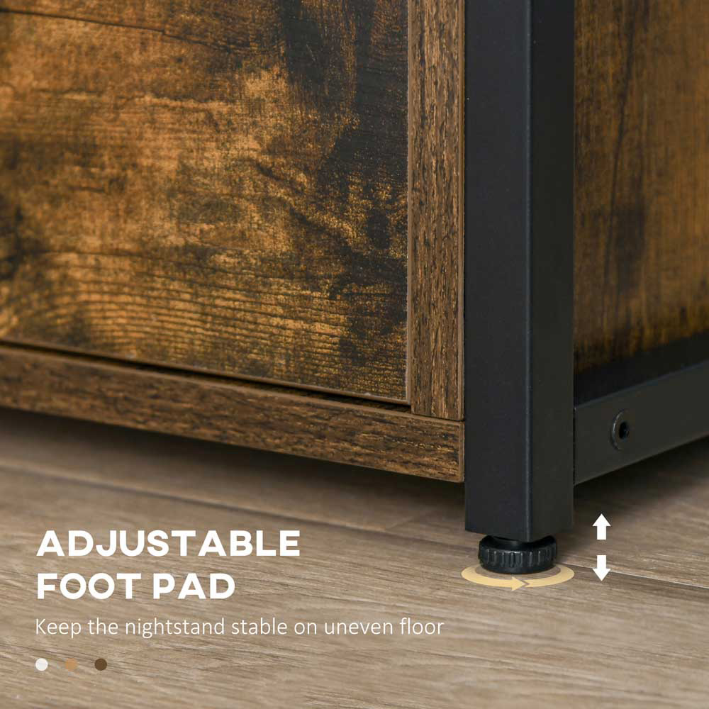 Portland 2 Drawer Single Shelf Brown Industrial Side Table Image 6