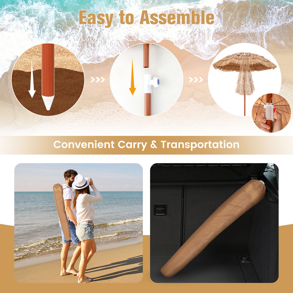 Costway Thatched Patio Umbrella with Carrying Bag 1.9m Image 5