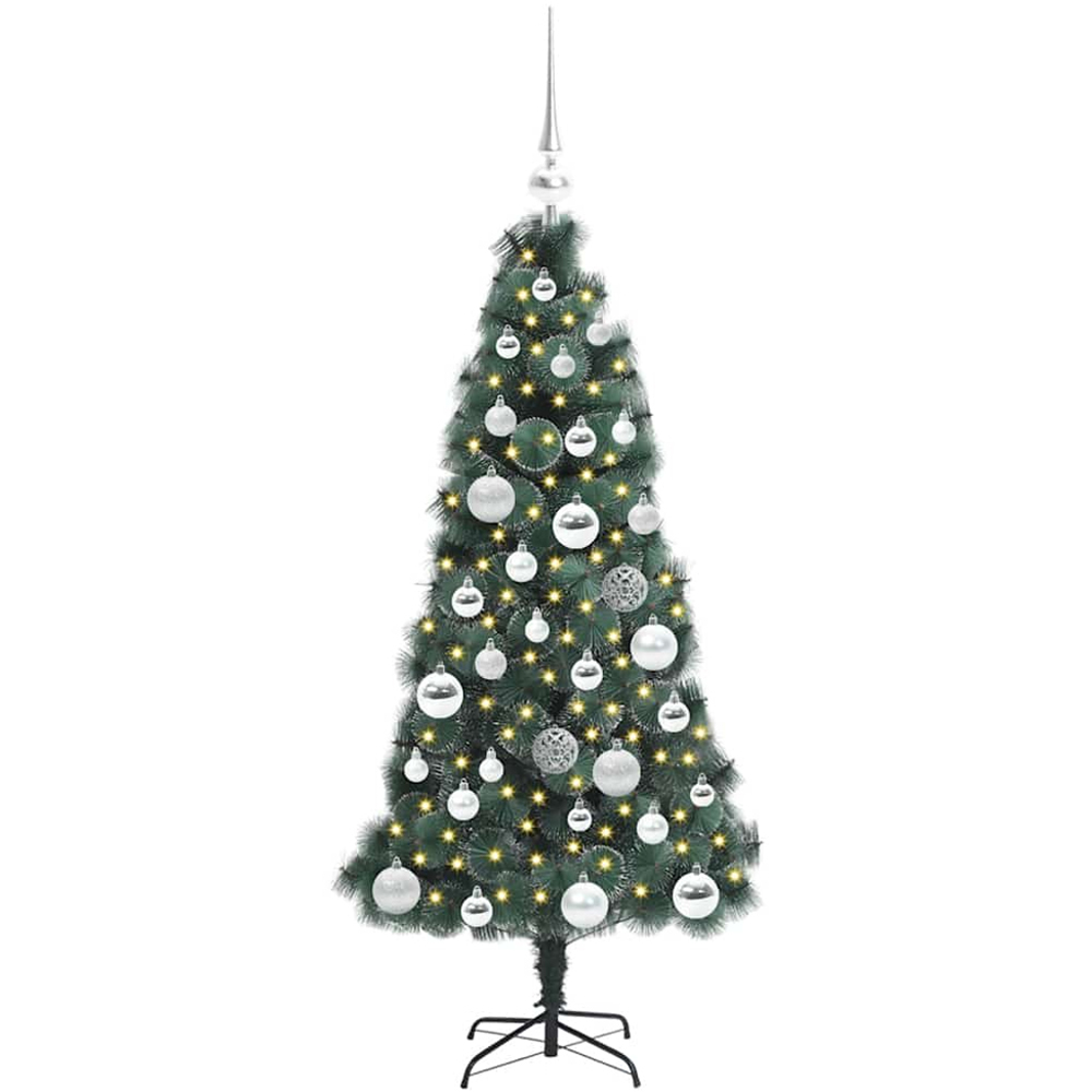 vidaXL Pre-Lit Silver Baubles Green Artificial Christmas Tree 4ft Image 1