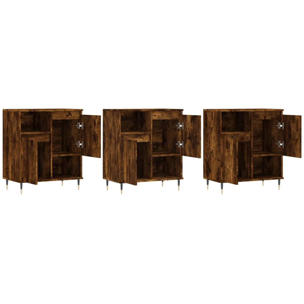 vidaXL 2 Door 2 Shelf Smoked Oak Sideboard Set of 3 Image 4