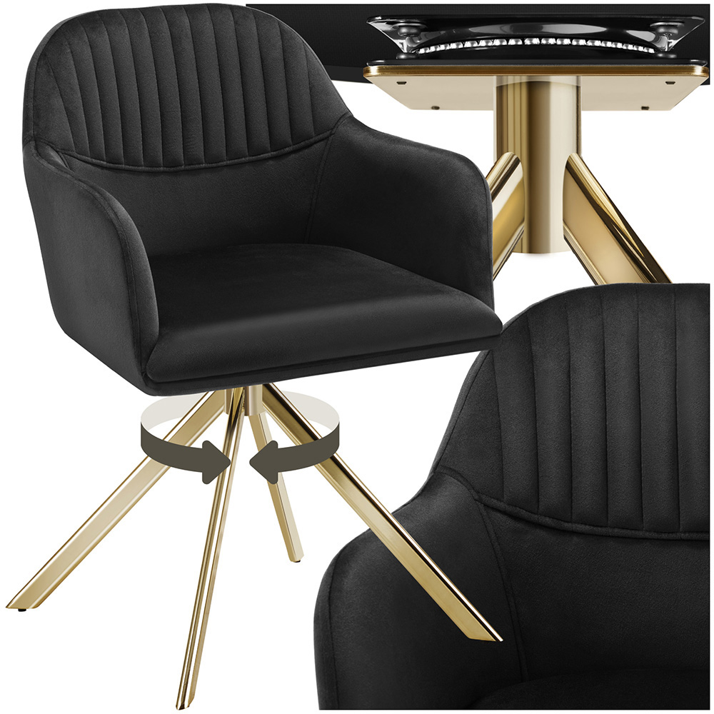tectake Black Gold Velvet Fabric Swivel Armchair Image 2