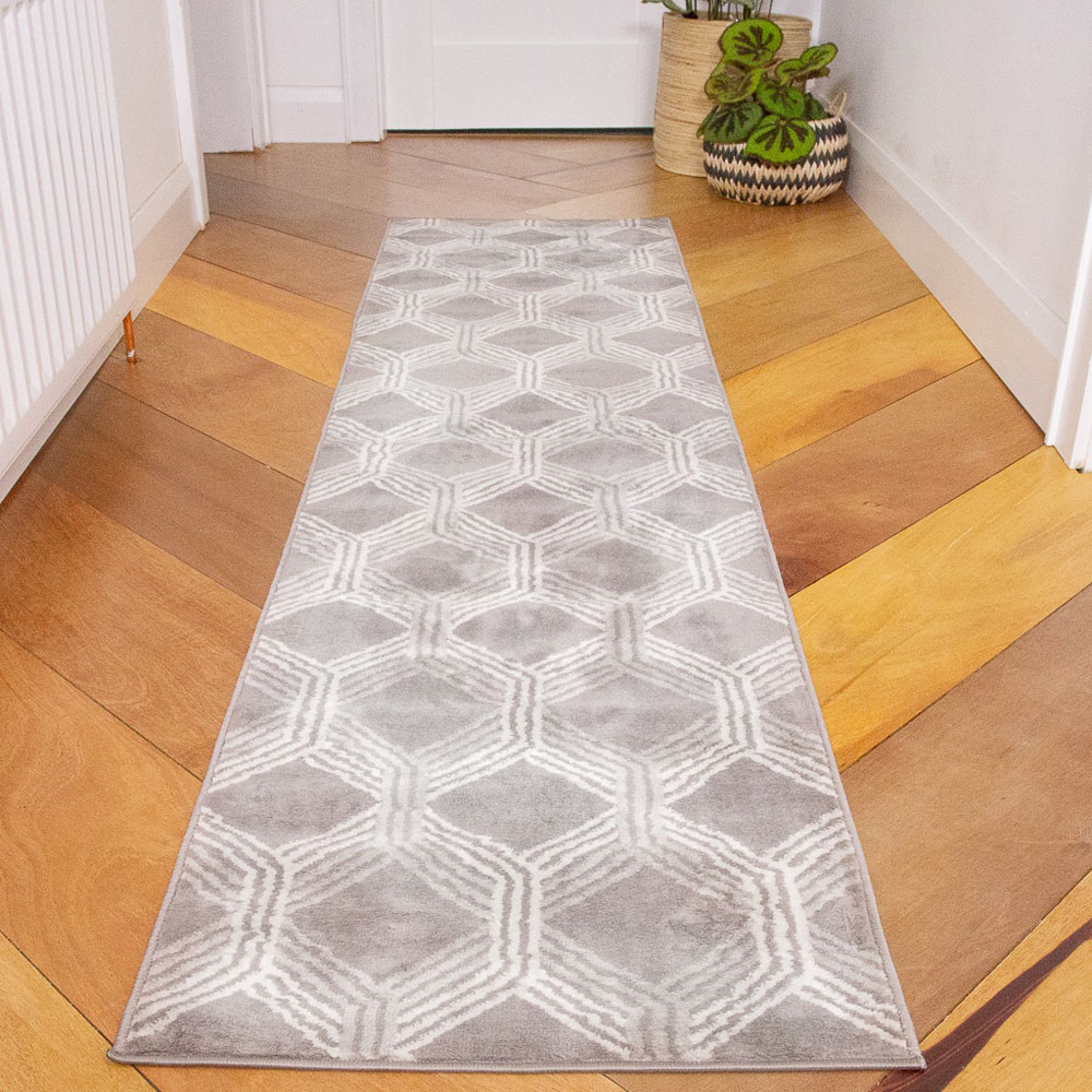 Kukoon Grey Modern Geometric Rug 240 x 60cm Image 2