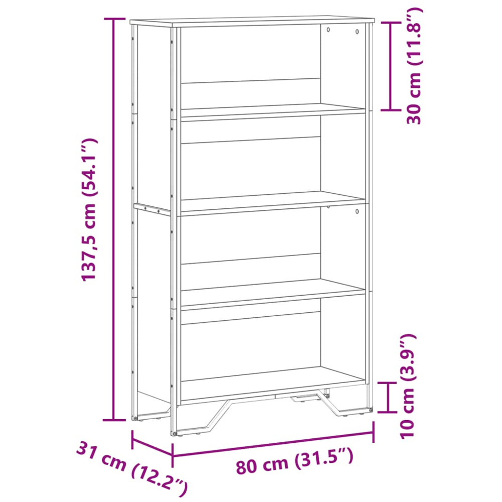 vidaXL 4 Shelf Brown Oak Bookcase Image 9