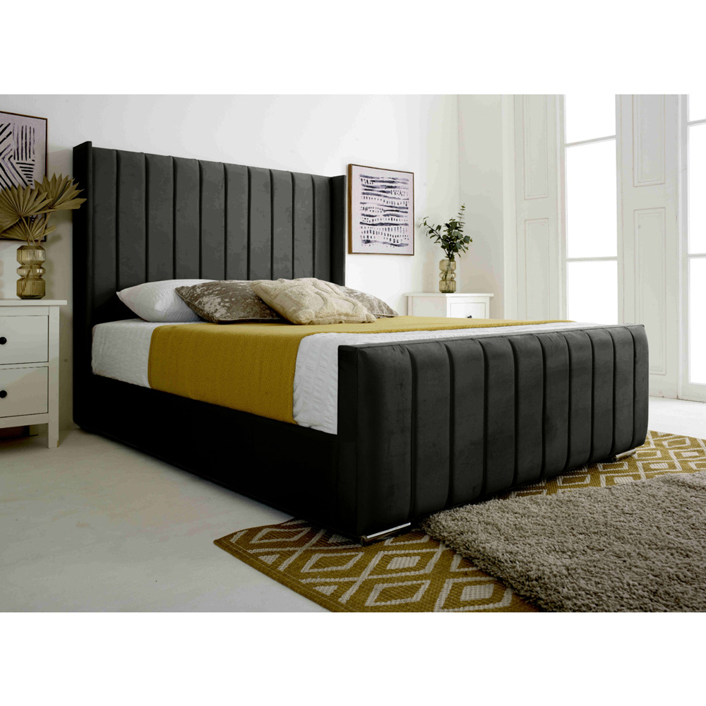 Eleganza Majestique Small Double Black Plush Velvet Bed Frame Image 4