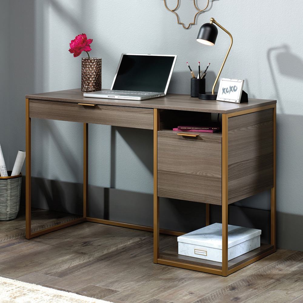 Teknik Office Lux Retro Style Diamond Ash Finish Desk Brown Image 9