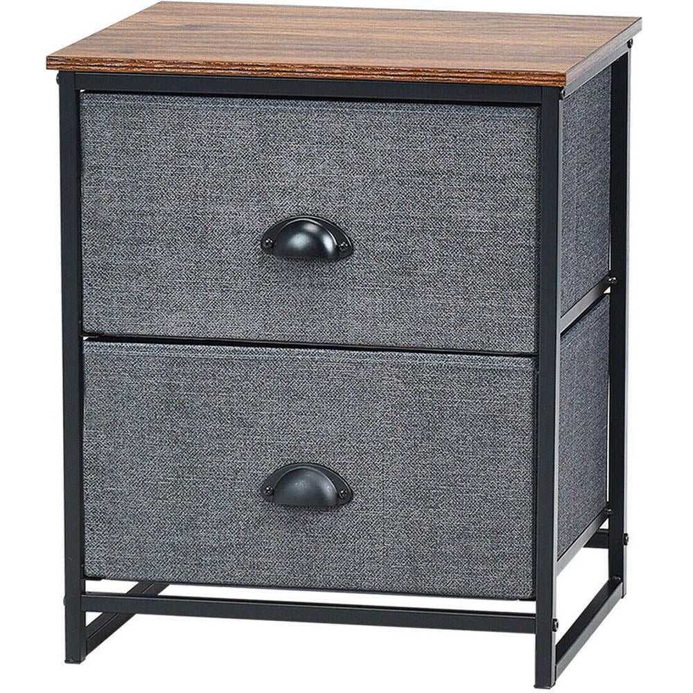 Costway Black 2 Drawer Fabric Nightstand Bedside Storage Cabinet Image 2
