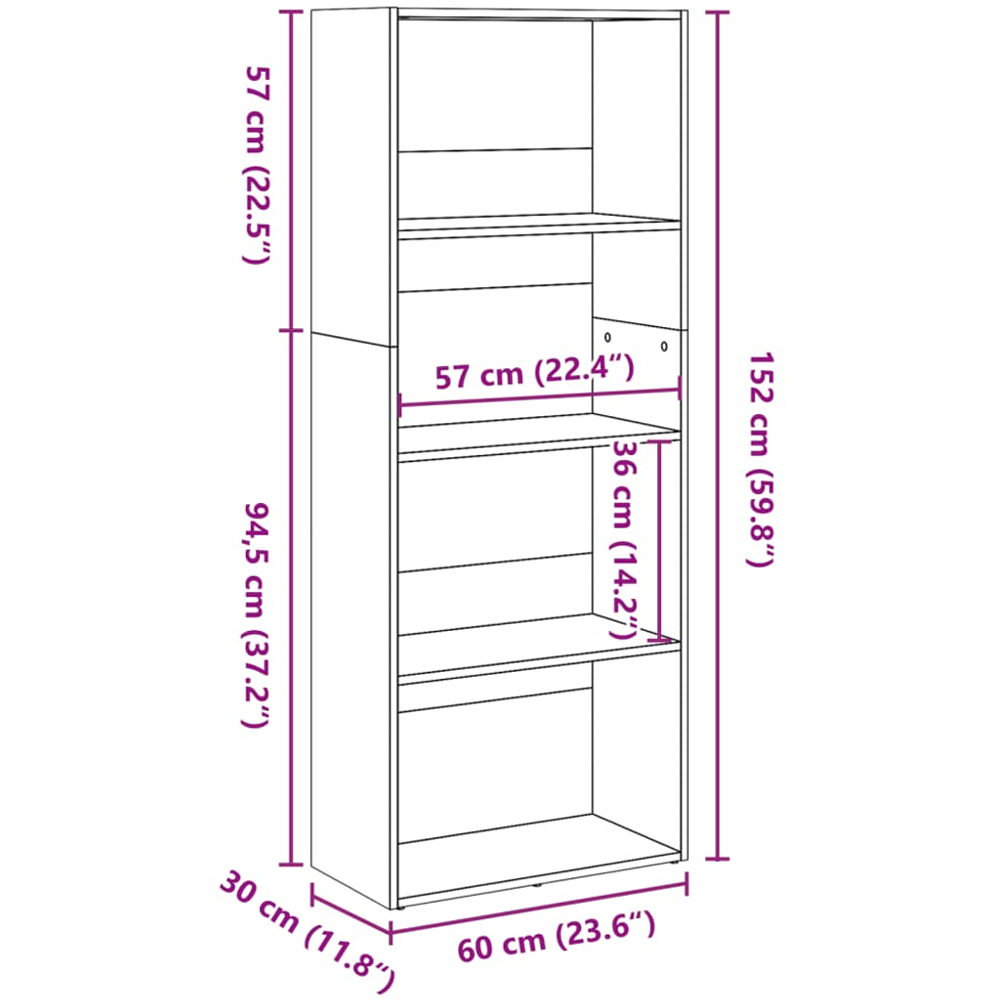 vidaXL 4 Shelf Grey Sonoma Bookcase Image 9