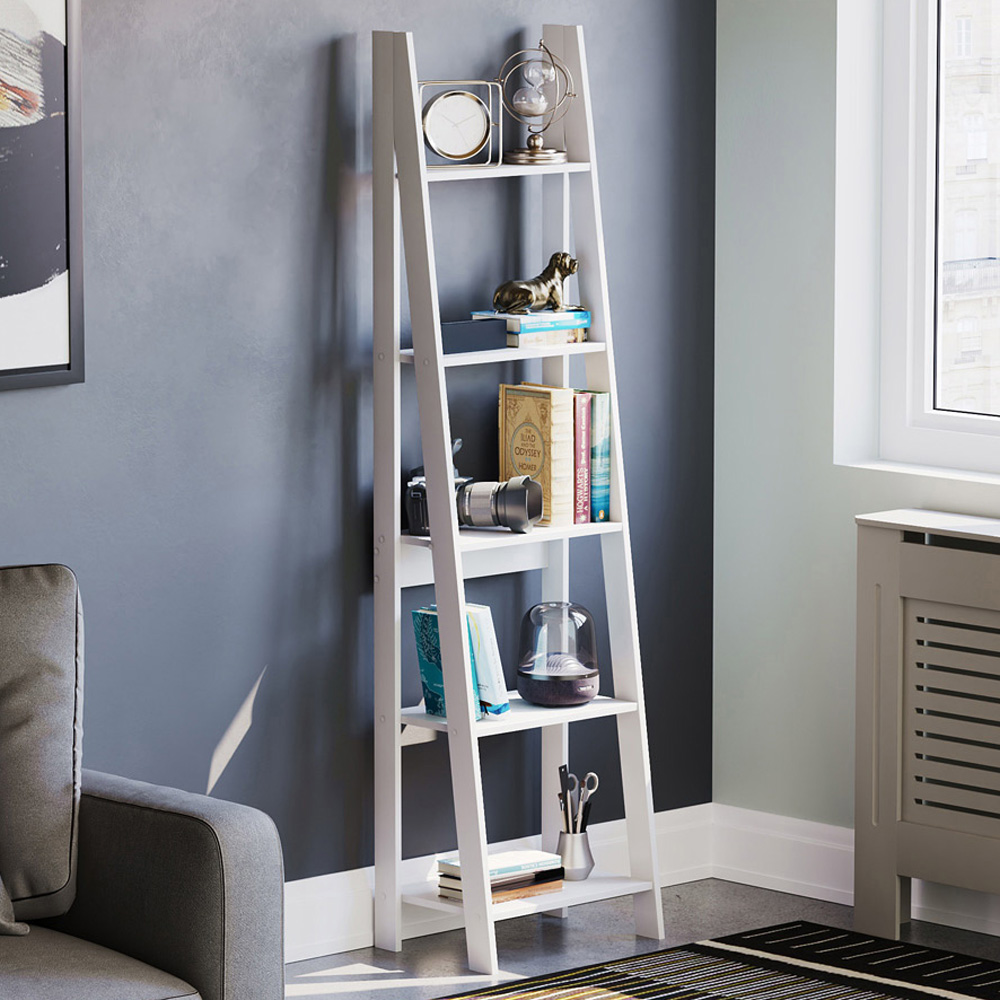 Vida Designs Bristol 5 Shelf White Ladder Bookcase Image 1