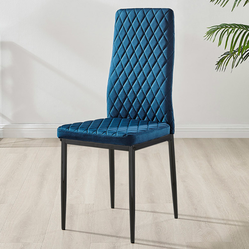 Furniturebox Valera Set of 4 Navy Blue and Black Velvet Dining Chair Image 1