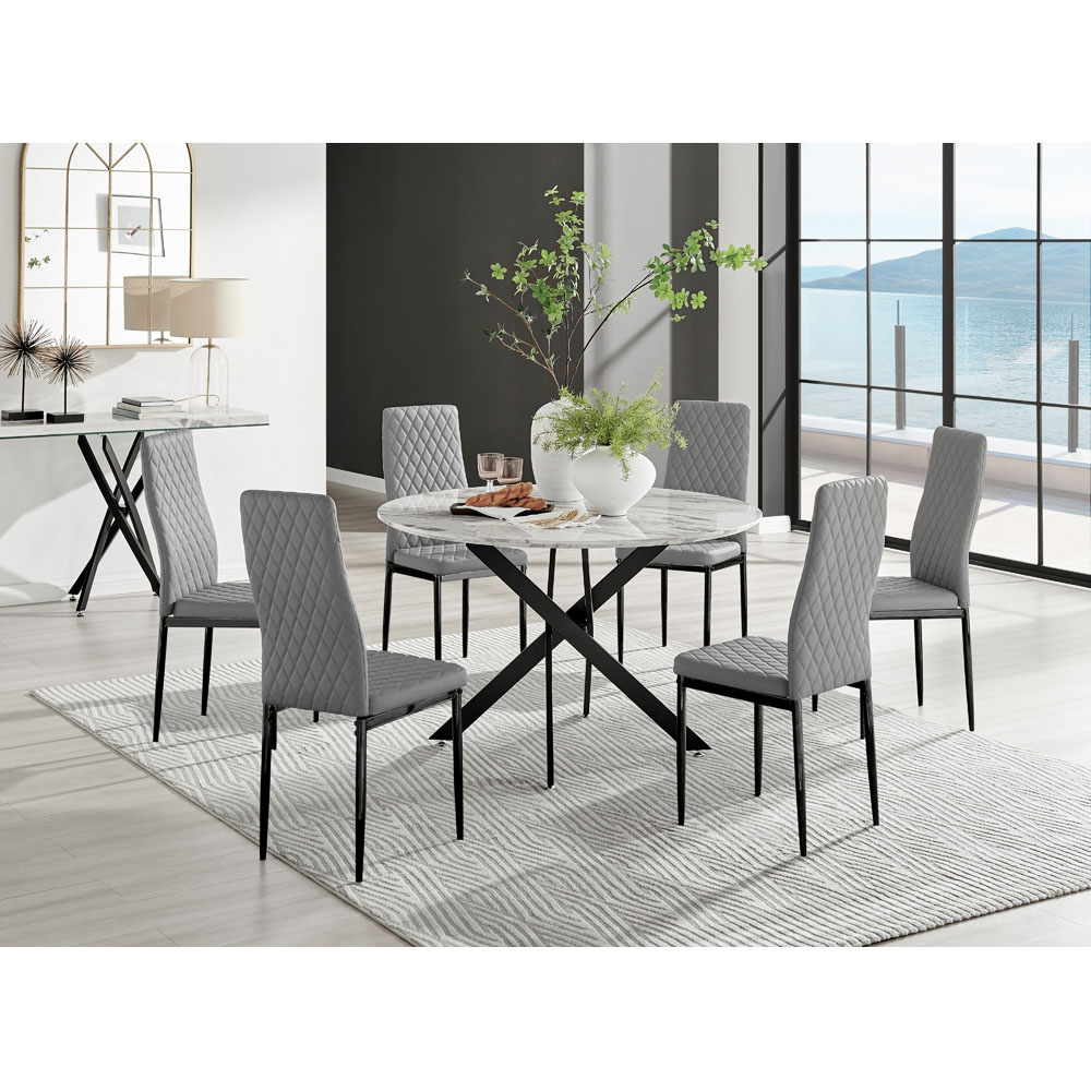 Furniturebox Arona Valera 6 Seater Round Dining Set White Marble and Grey Image 9