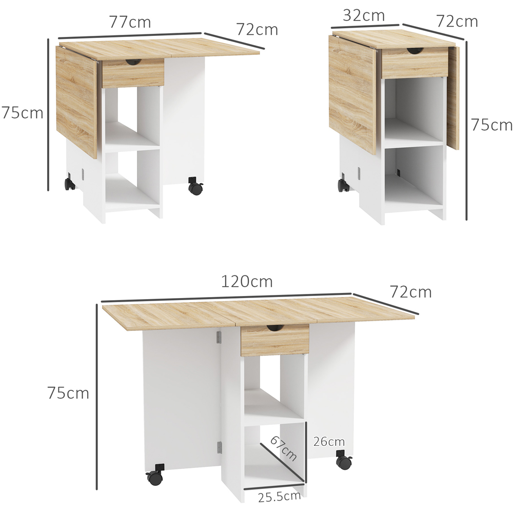 HOMCOM 4 Seater Oak Drop Leaf Foldable Dining Table Image 9