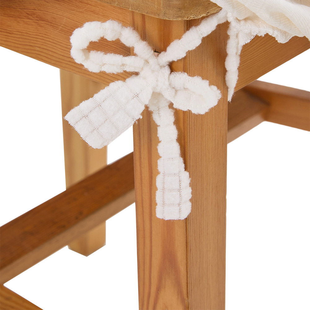 Living and Home Beige Dining Chair Cover with Ruffled Skirt and Fabric Tie Set of 2 Image 6