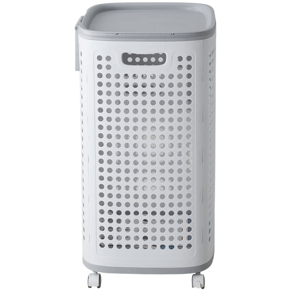 Living and Home White and Grey Laundry Basket with Wheels and Lid Image 3