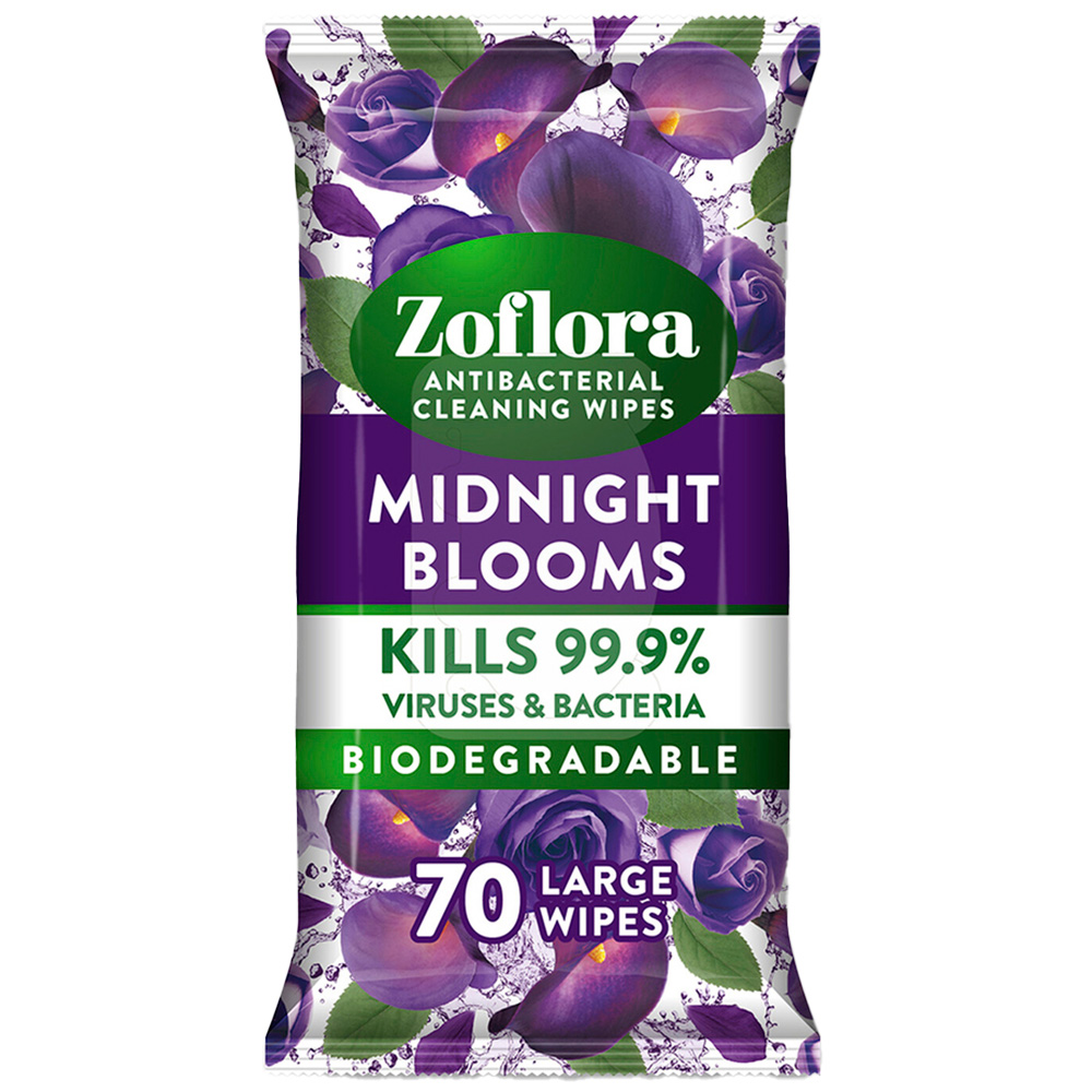 Zoflora Midnight Blooms Antibacterial Cleaning Wipe 70 Pack Image 1