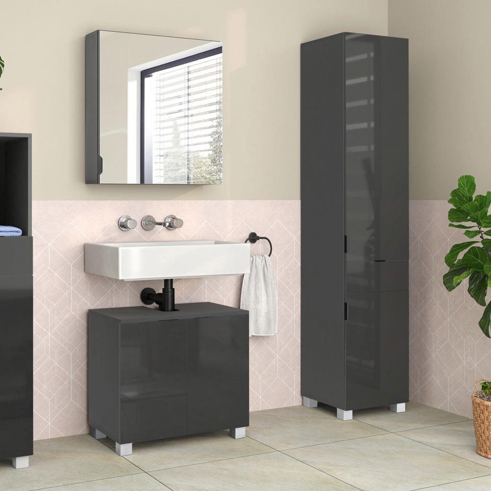 Loft24 Atlas 2 Door Single Drawer Grey Tall Storage Cabinet Image 8