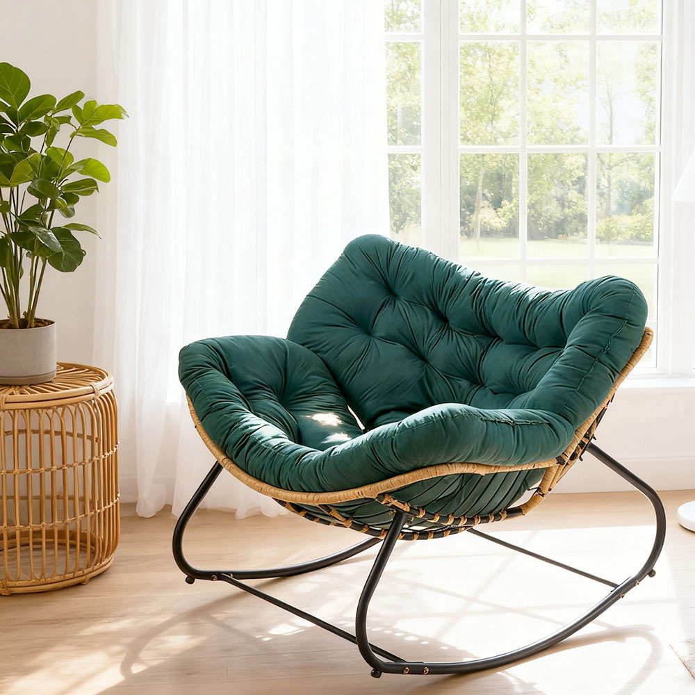 Living and Home Green Cushion PE Rattan Rocking Chair Image 7