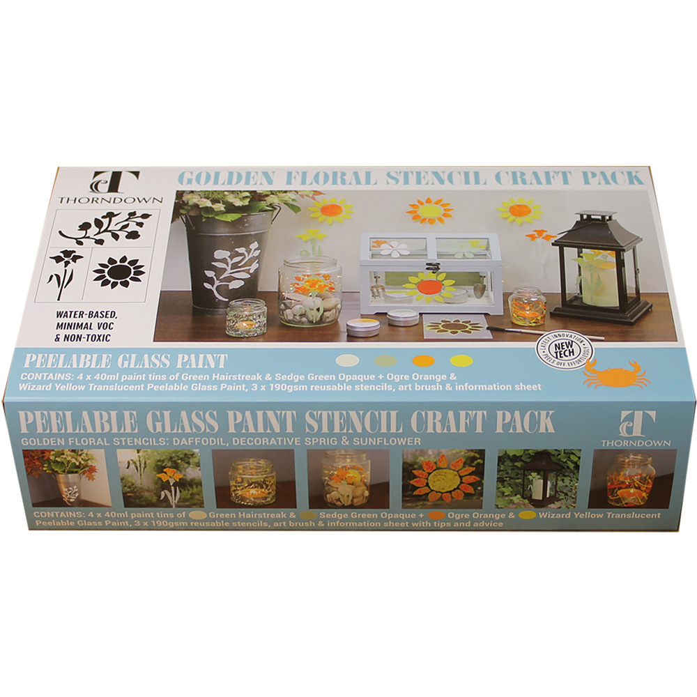 Thorndown Peelable Glass Paint Golden Floral Stencil Craft Pack Image 2