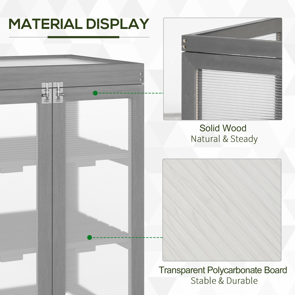 Outsunny 3-Tier Dark Grey Wooden Polycarbonate Cold Frame Image 4