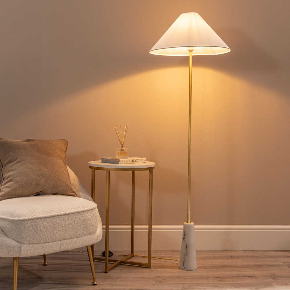ValueLights Margot White Marble Taper Shade LED Floor Lamp Image 3