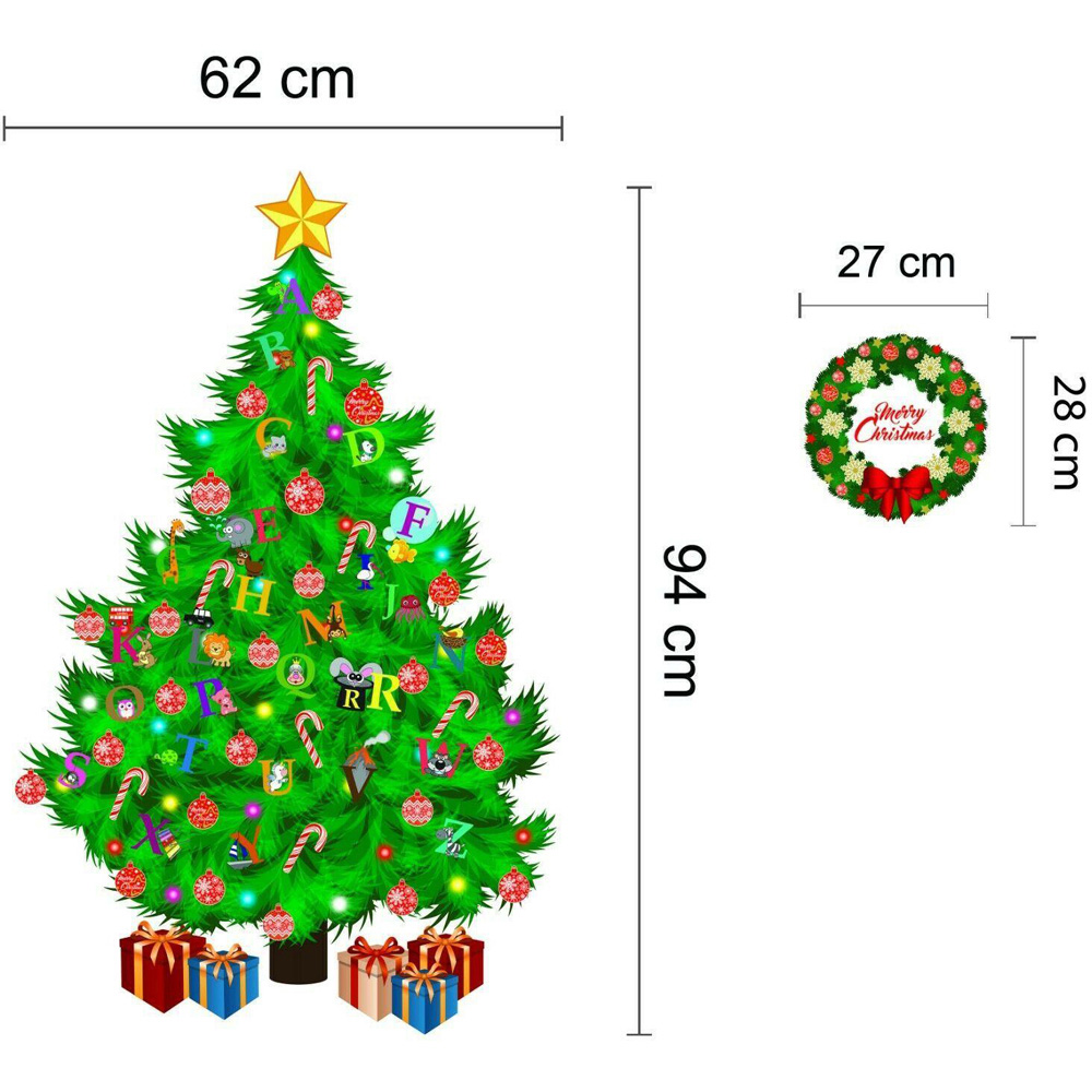 Walplus Christmas Tree with Alphabets and Garland Self Adhesive Wall Sticker Image 3